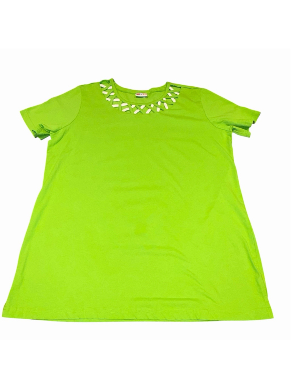American Sweetheart Women’s Lime Green Short Sleeve Top Sz L Cutout Neck Blouse